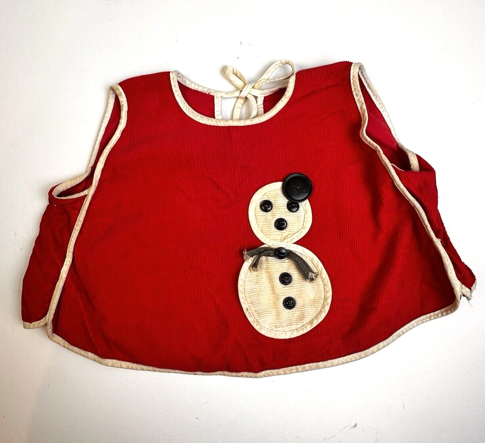 VIntage Christmas Top Girls 2T - 4T Smock Red Snowman Mid Century Corduroy